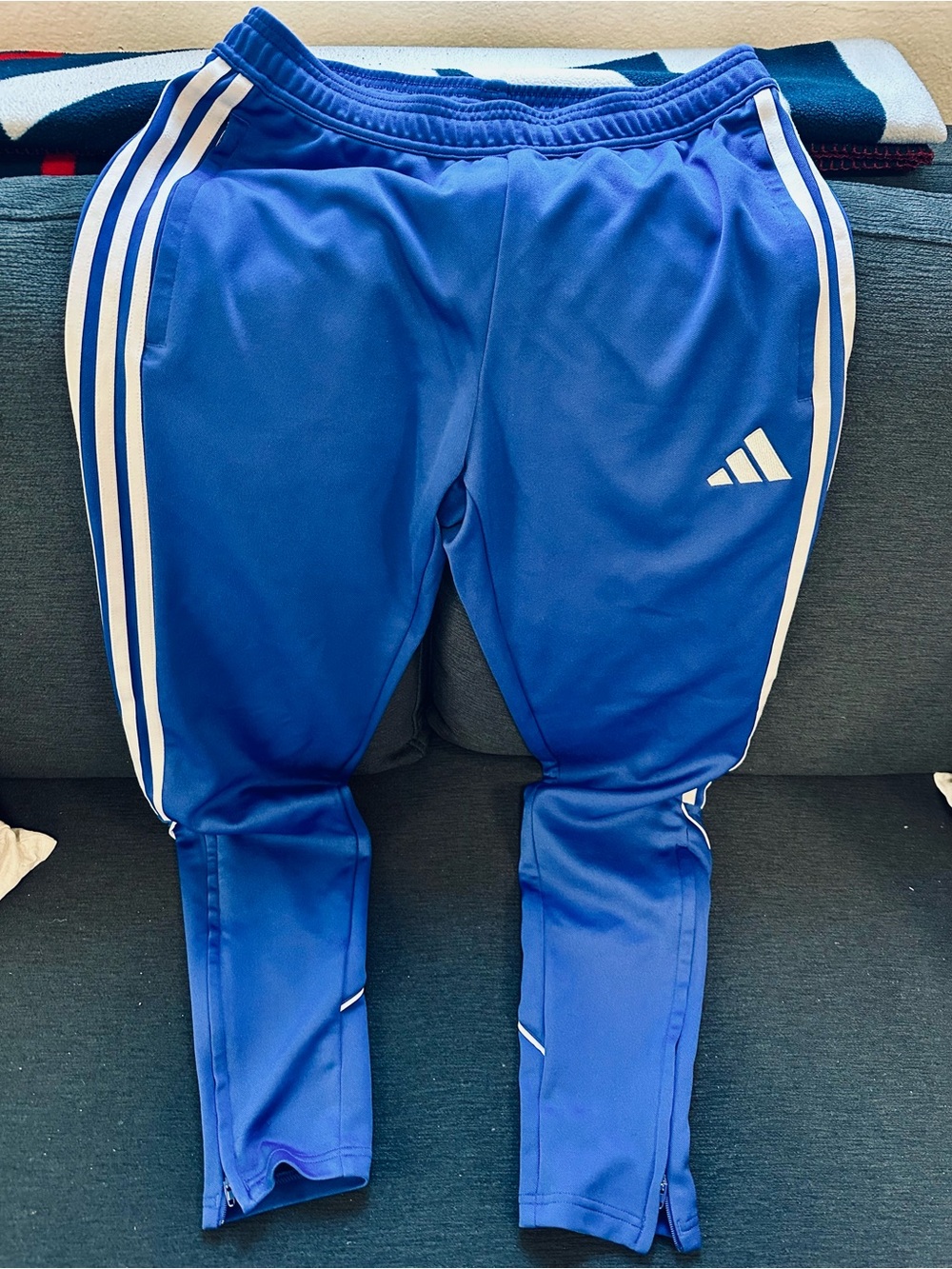 Vtg Authentic Adidas Tiro Royal Blue Soccer Track Pants With Zipper Mens Medium